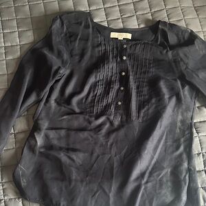 LOFT Black Pintuck Button-Front Blouse Size M
